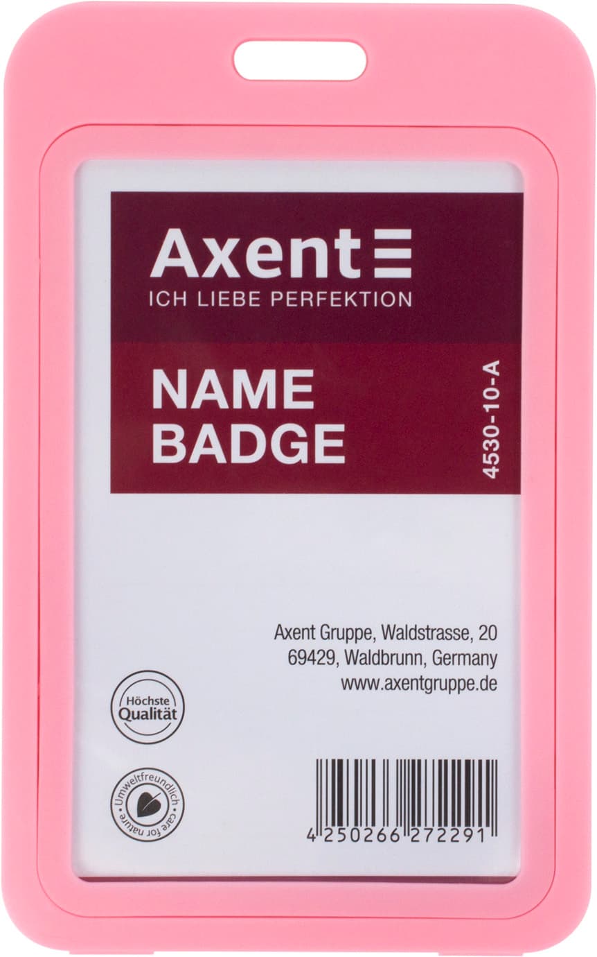 Бейдж Axent вертикальний 50х84 мм, РР, рожевий (5) 4530-10