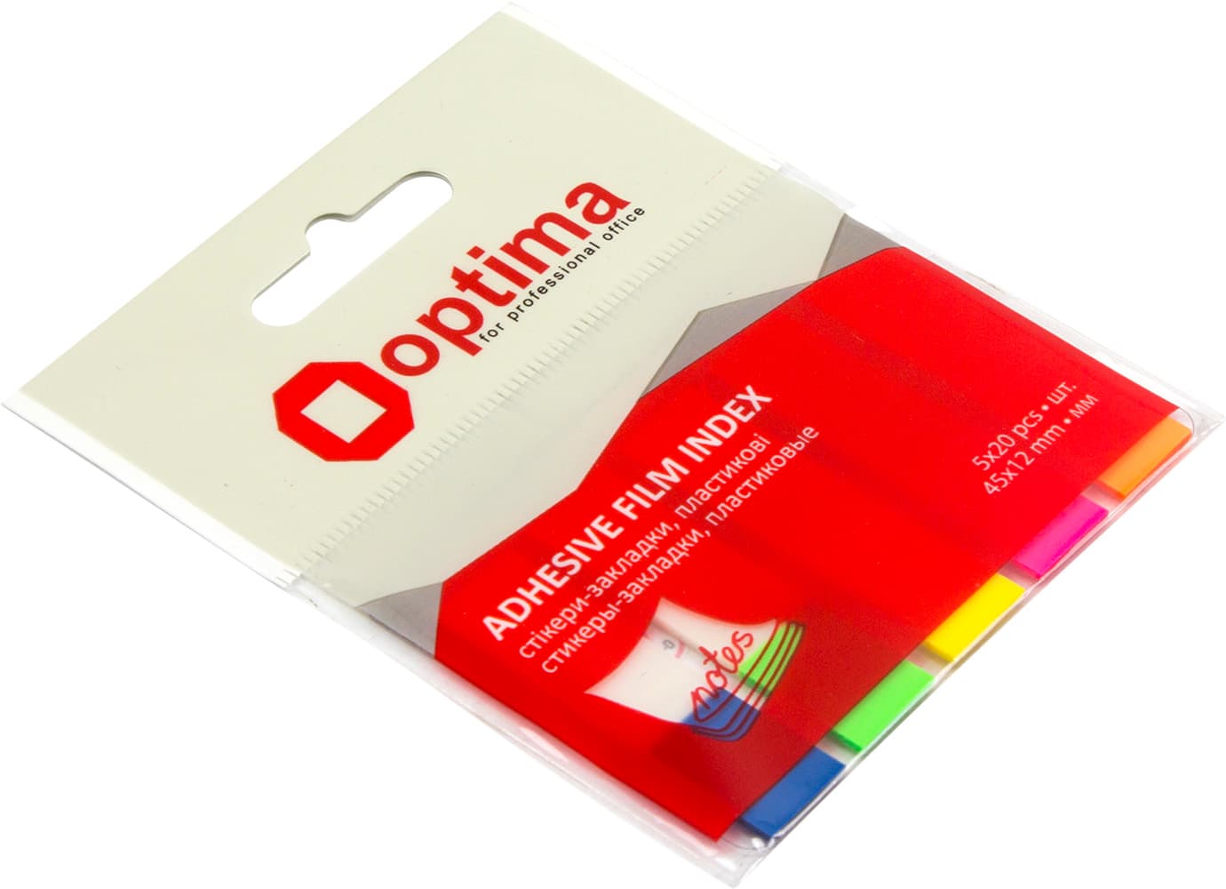 Стікери-закладки пластикові Optima 45х12 мм 100 аркушів (24) O25531