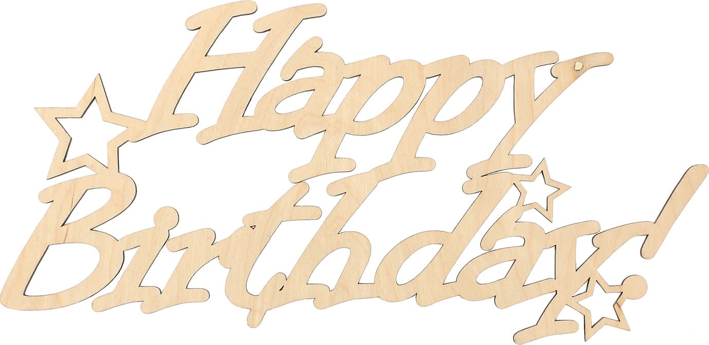 Заготовка фанера напис Happy Birthday з зірками 18х40 см