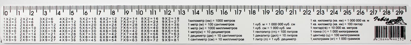 Лінійка пласт. предметн. 30см (таблиця множення) біла №0252(25)(30)