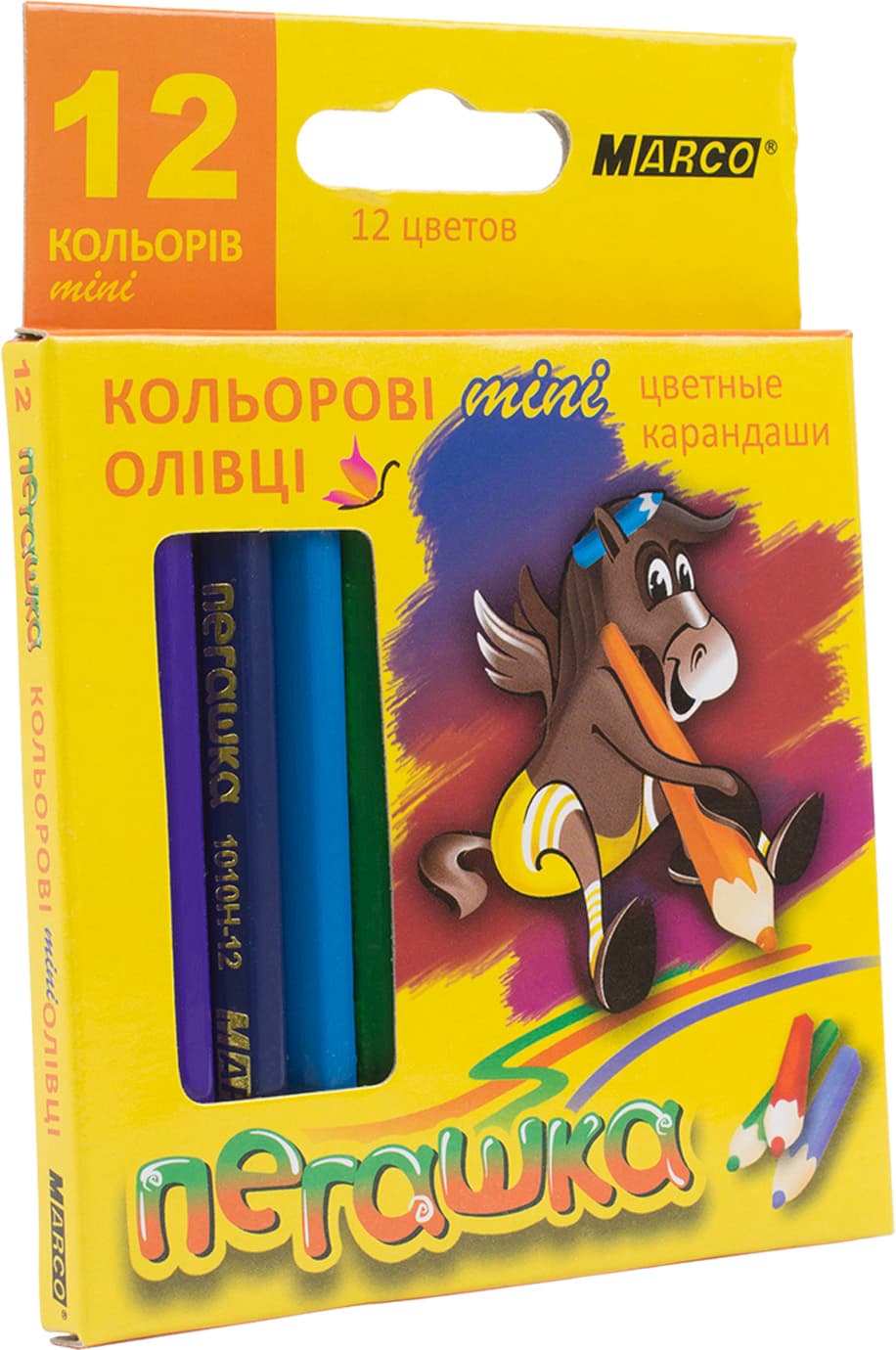 Олівці кольорові 12 кольорів Marco Пегашка короткі (12) (240) 1010-12Н/1010H-12CB