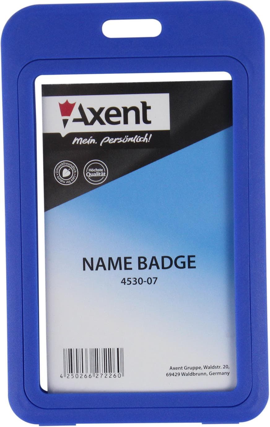 Бейдж Axent вертикальный 50х84 мм, РР, синий (5) 4530-07