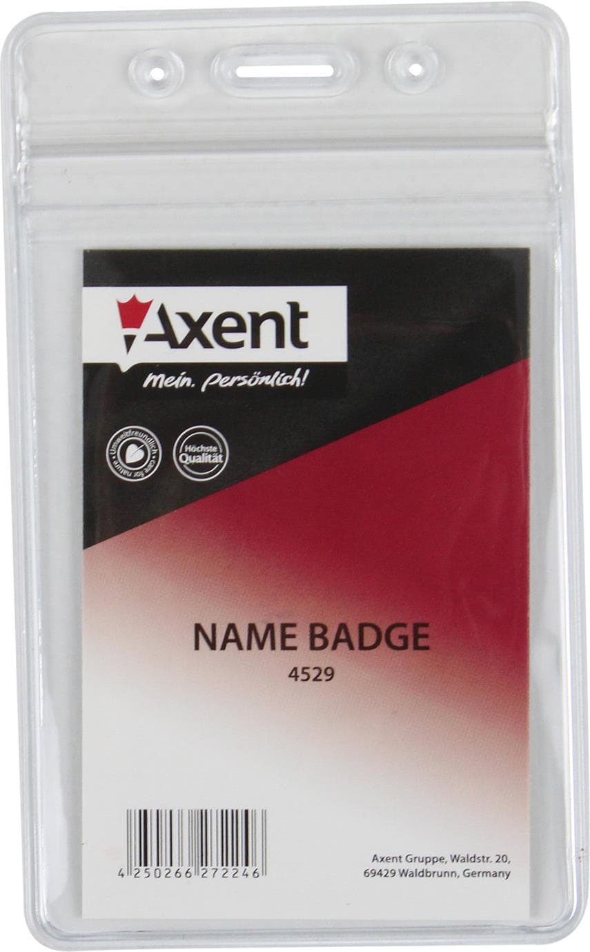 Бейдж Axent вертикальный 54 х82 мм, замок zip lock, прозрачный (10) 4529