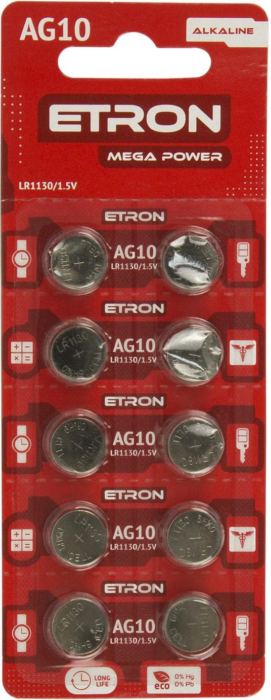 Батарейка Etron Mega Power AG10 / 10bl LR1130 (10) (200)