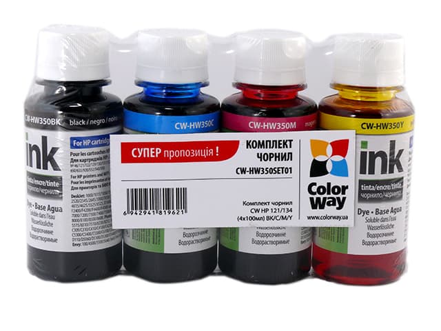 Чернила к-кт ColorWay HP 121/134 4х100мл black,cyan,magenta,yellow