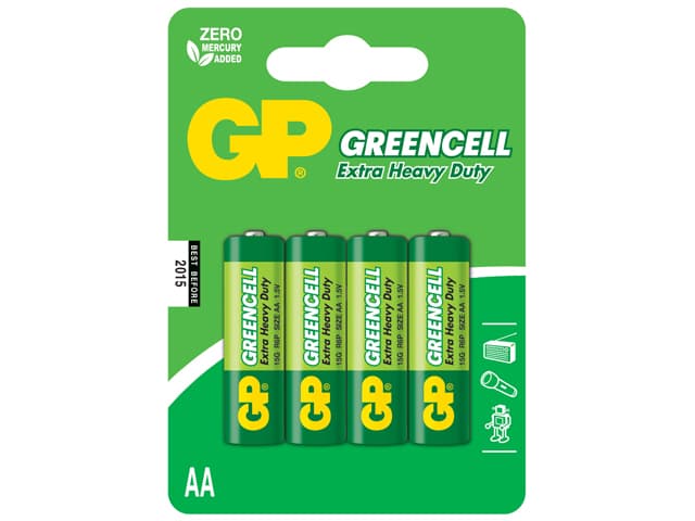Батарейки GP Greencell GP15G-2UE4 зеленые R-06 / блистер 4 шт (18) (72)