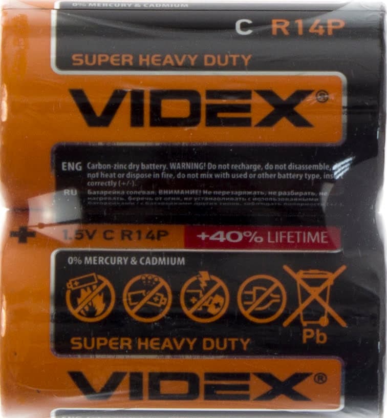 Батарейки Videx R-14 пленка 2 шт (12)