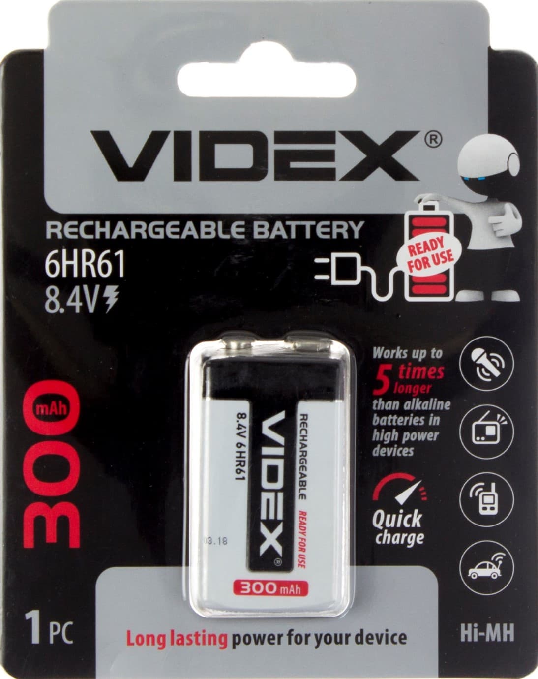 Аккумулятор Videx (6HR61, 300mAh) блистер 1шт