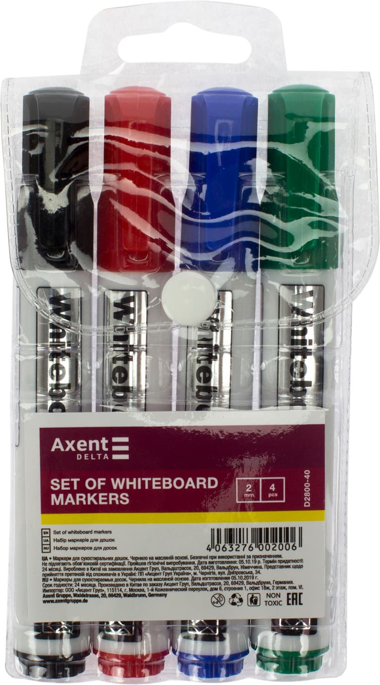 Набір маркерів "Axent" №D2800-40 круг. Whiteboard (4шт) 2 мм(12)
