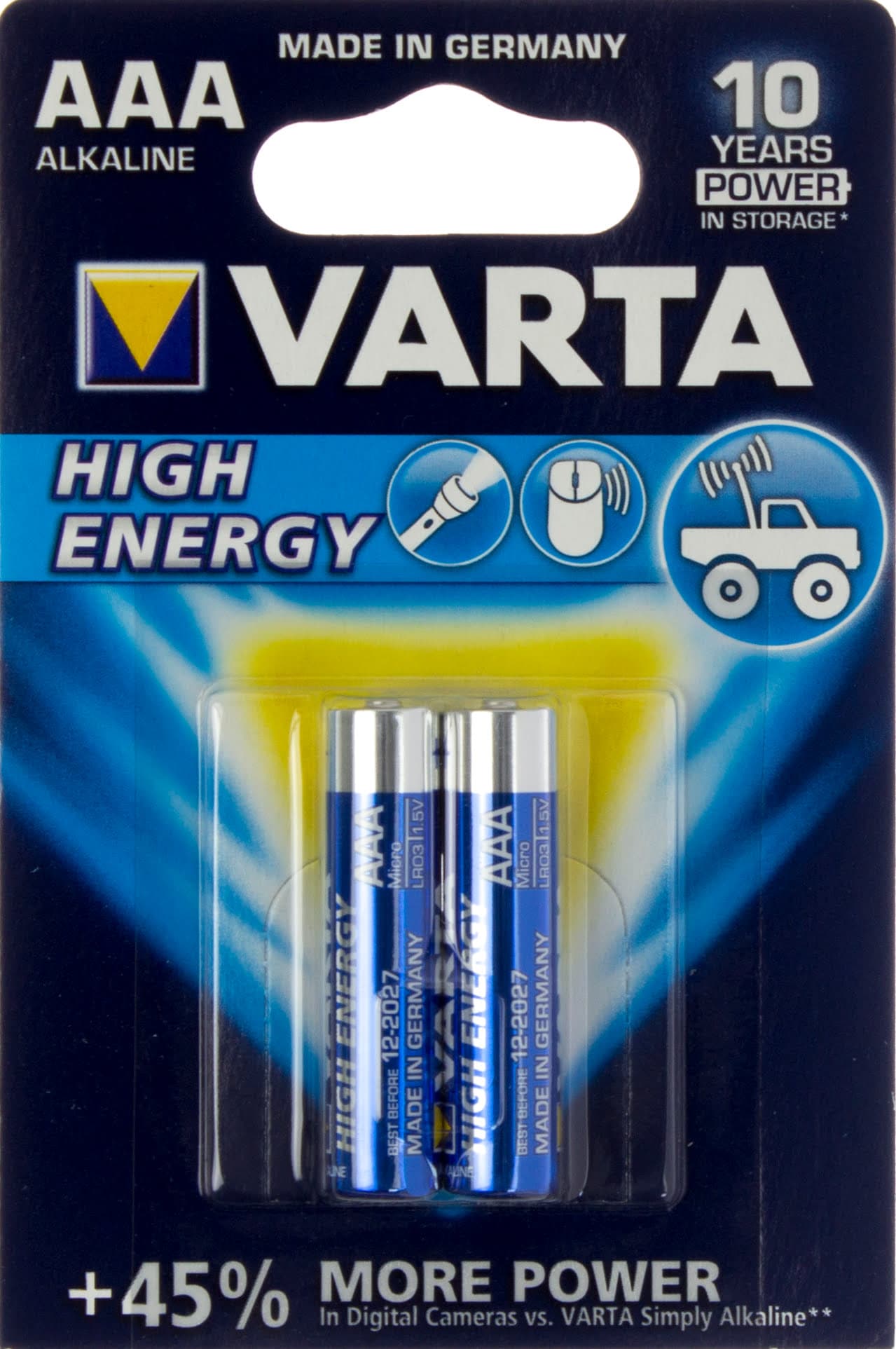 Батарейки Varta high energy longlife power LR-03 блистер 2 шт (10) (50)