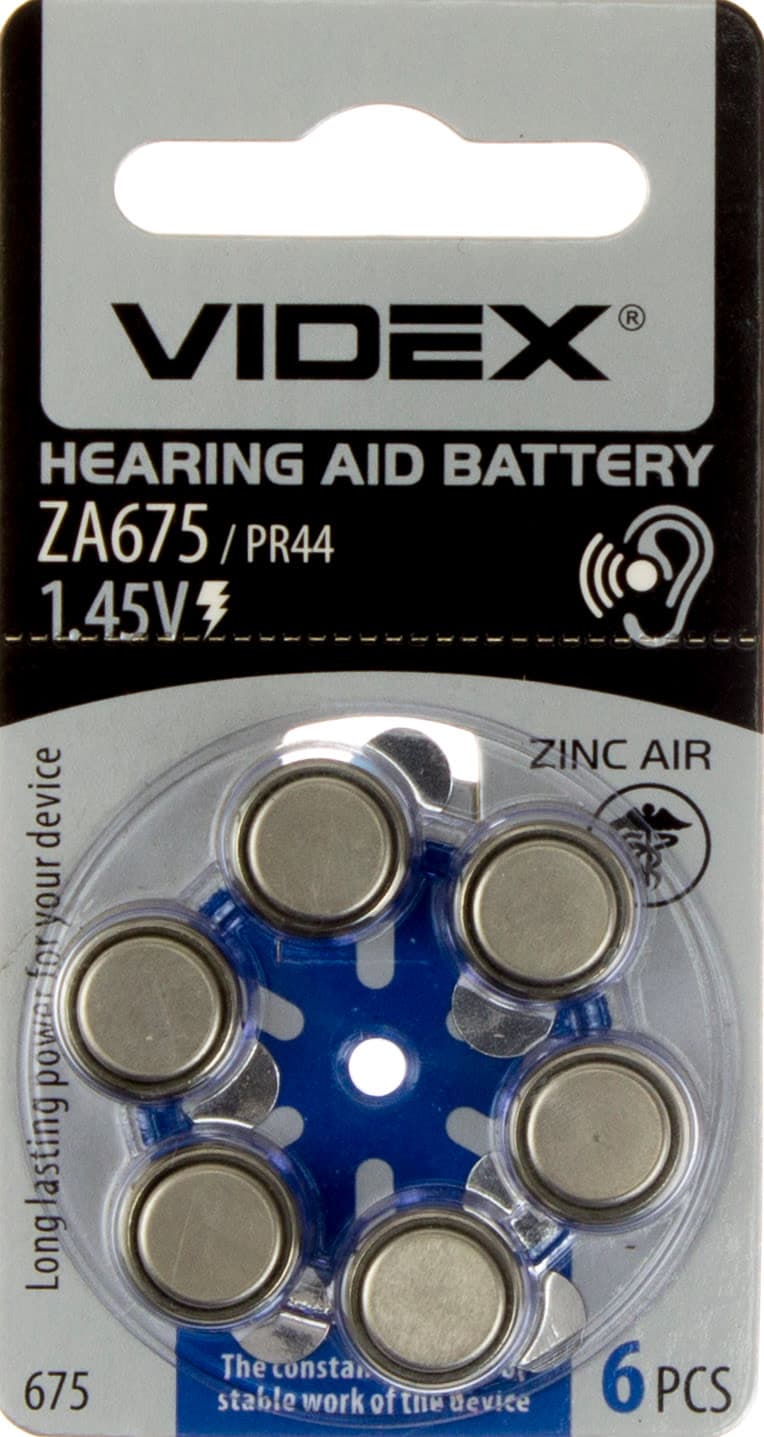 Батарейка Videx ZA675/PR44/6bl для слухового апарату (6) (60)