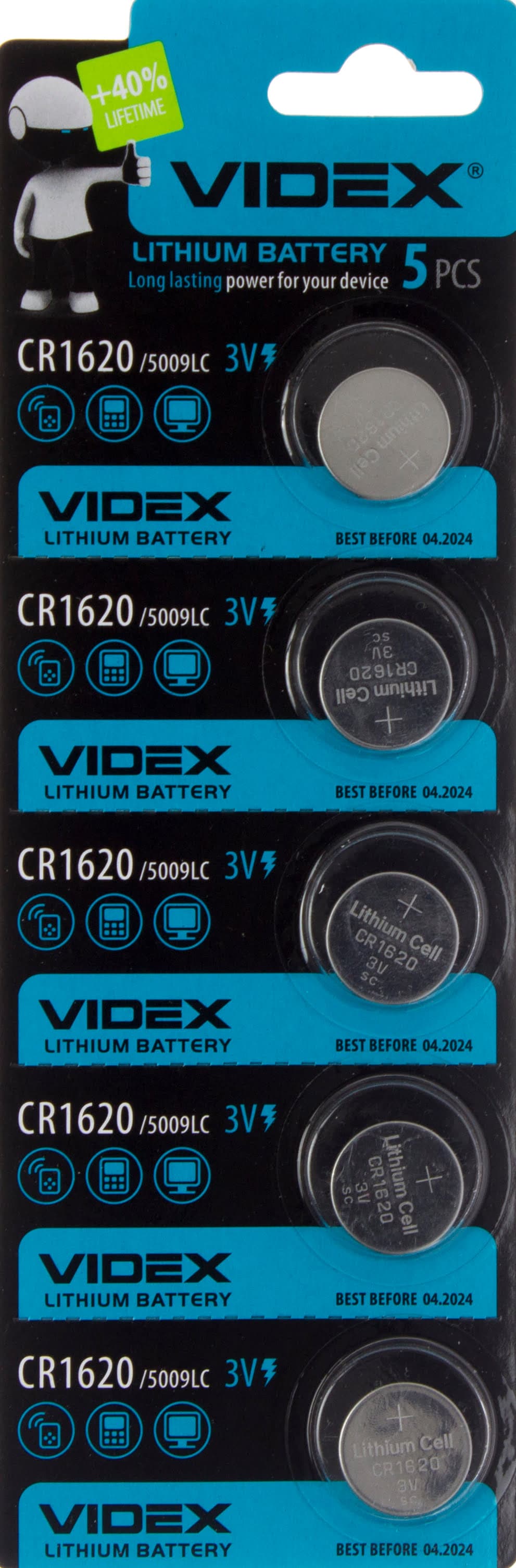 Батарейка Videx CR1620/5bl (5) (100)