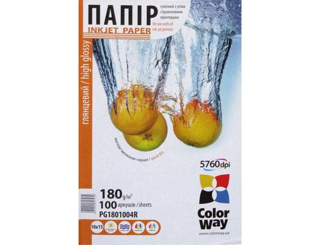 Фотопапір глянцевий CW 10х15см 180г/м2 PG180-100/PG1801004R 100 аркушів/упаковка