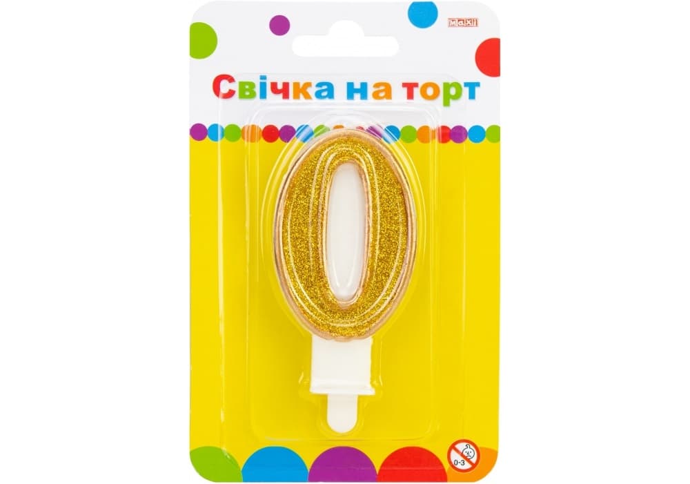 Свічка в торт Цифра-0 золотиста 7,62 см з блискітками (24) (288) MX622083-0