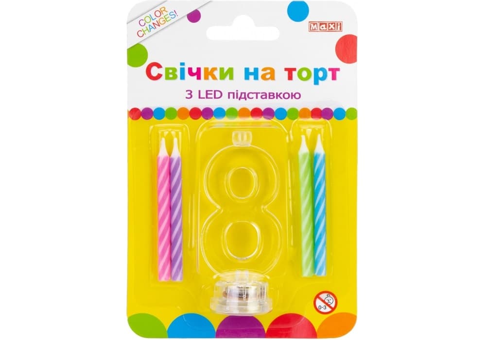 Набір свічок в торт 4 шт з LED світяться Цифра-8 (12) MX701007-8
