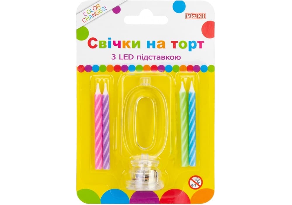 Набір свічок в торт 4 шт з LED світяться Цифра-0 (12) MX701007-0