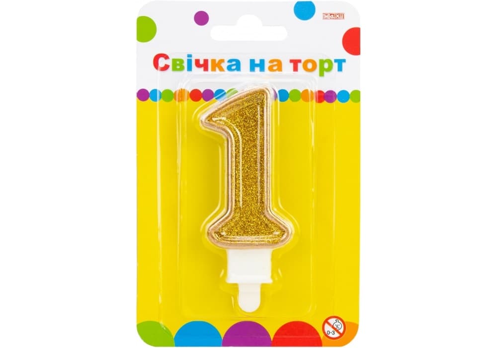 Свічка в торт Цифра-1 золотиста 7,62 см з блискітками (24) (288) MX622083-1