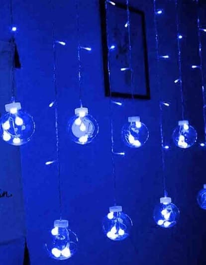 Гирлянда-штора электрическая Шарики 12 LED синяя L-2,5 H-0,8 м (20) 1848-02