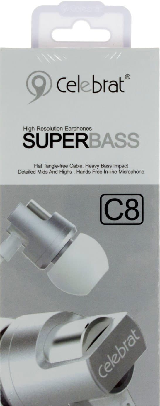 Наушники вакуумные метал. Celebrat C8 1,2м silver+микрофон