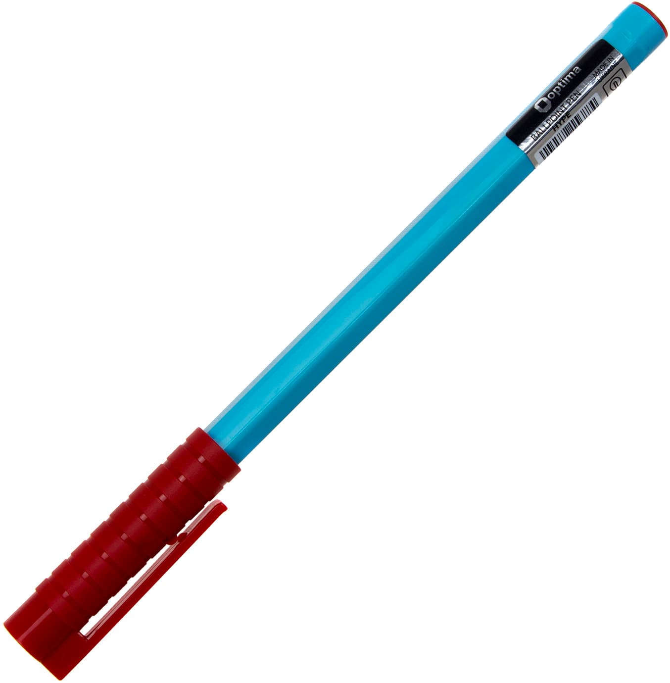 Ручка масляна кулькова Optima Hype 0,7 мм, корпус блакитний, червона (50) O15688