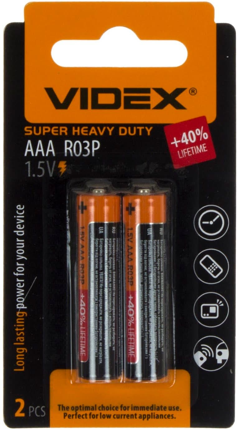 Батарейки Videx R-03 миниблистер 2 шт (24) (720)