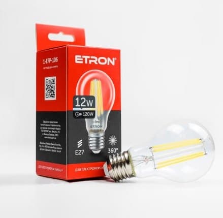 Лампа Etron Filament Power прозрачное стекло LED 1-EFP-106 A60 12Вт 4200K Е27 (10)