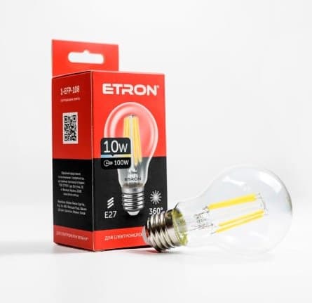 Лампа Etron Filament Power прозрачное стекло LED 1-EFP-108 A60 10Вт 4200K Е27 (10)