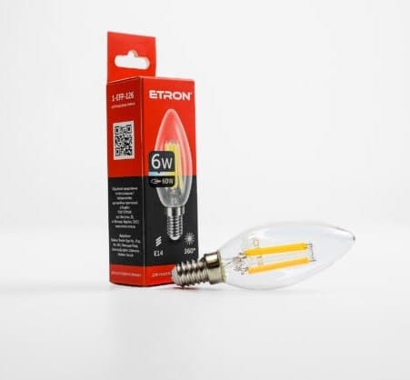 Лампа Etron Filament Power прозрачное стекло LED 1-EFP-126 C37 6Вт 4200K Е14 (10)