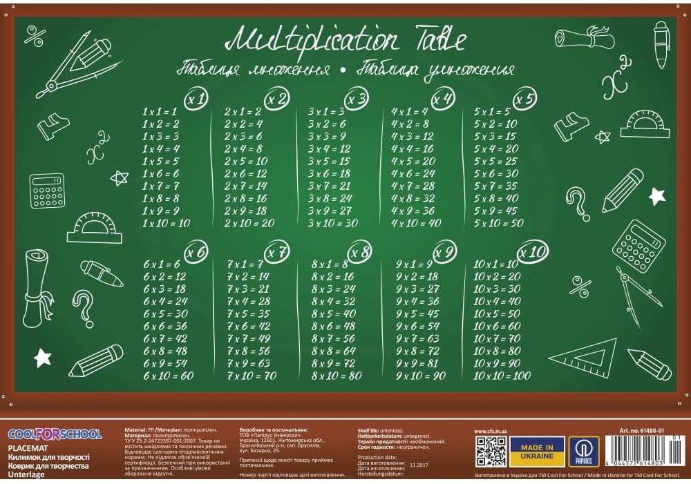 Килимок для дитячої творчості CoolForSchool Таблиця множення A3 (8) (160) CF61480-01