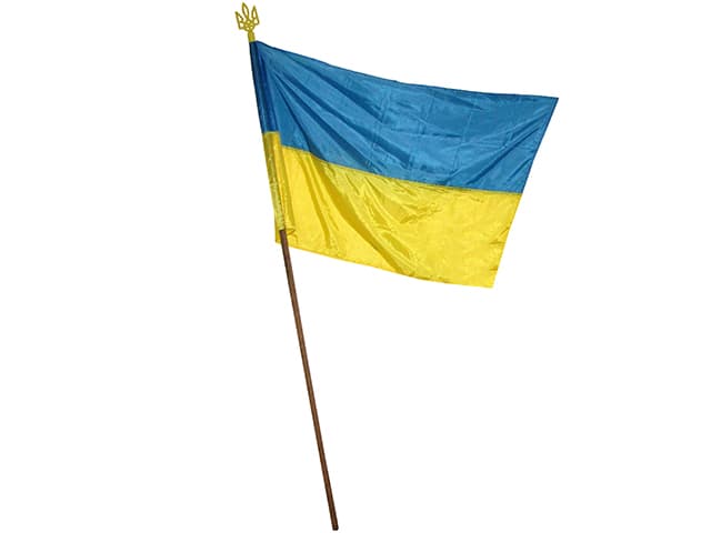 Флаг Украины с древком и трезубцем 133х94см нейлон (10)