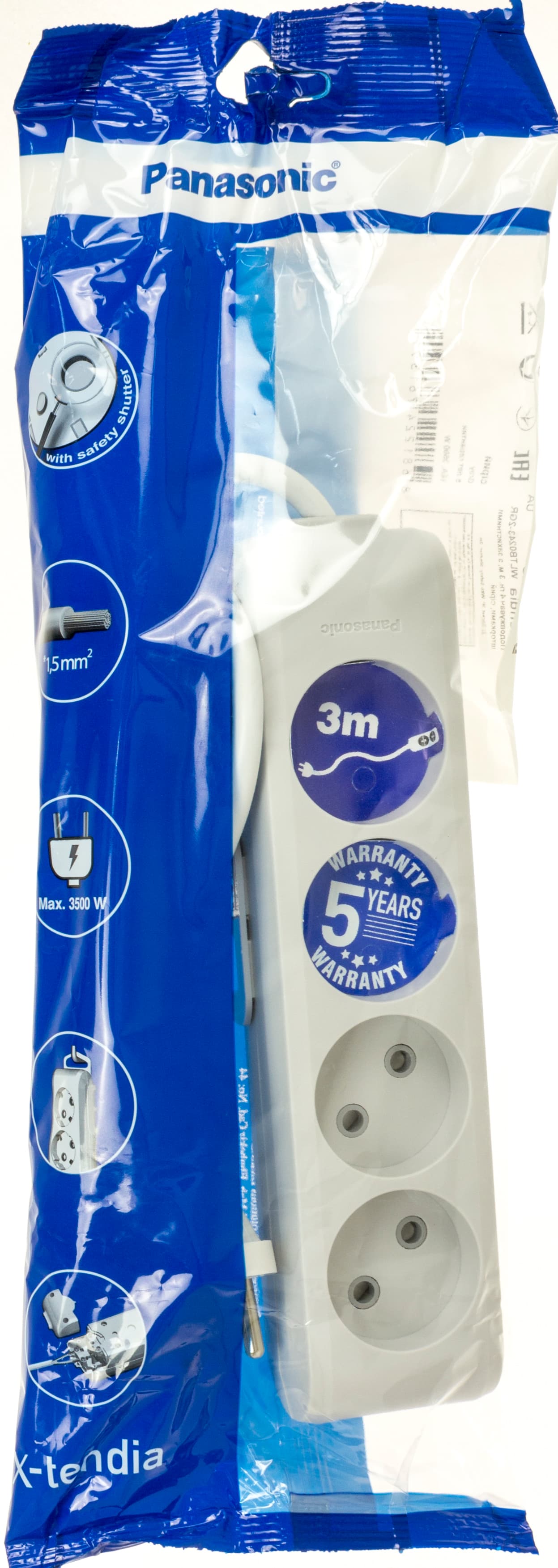 Подовжувач Panasonic 4 гнізда 3 м, захисні шторки 16A сірий (12) №WLTB-02432GR