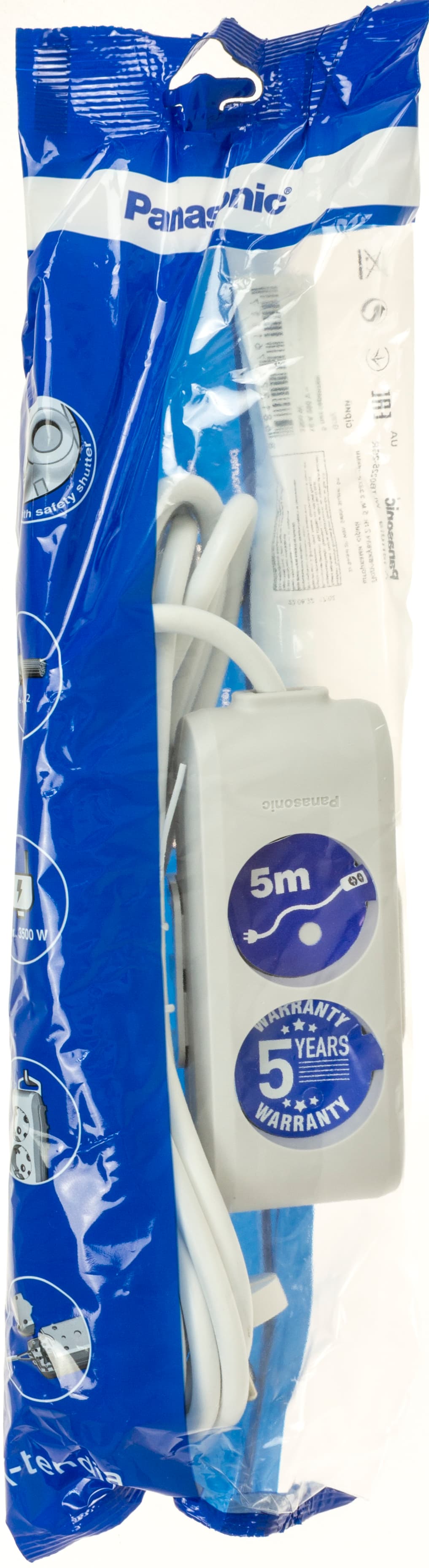 Подовжувач Panasonic 2 гнізда 5 м, захисні шторки 16A сірий (12) №B02252GR-UA