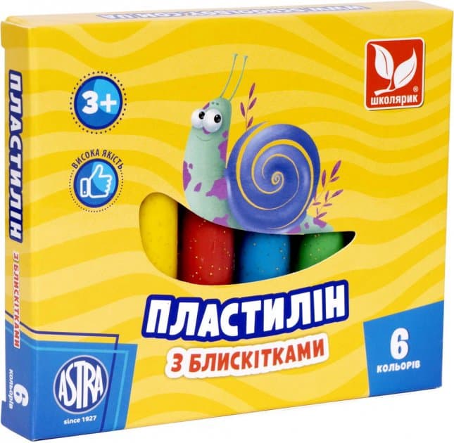  Пластилин восковой 6 цветов 78 гр Школярик с блестками (26) №303109001