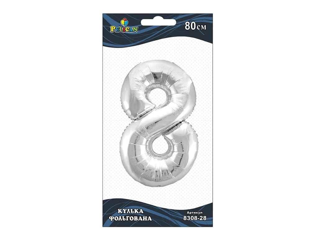 Шарик воздушный фольгированный  Цифра-8 80 см серебро (1) 830828 Pelican