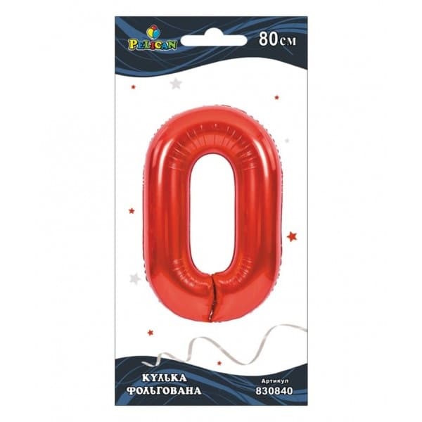 Шарик воздушный фольгированный  Цифра-0 80 см красный (1) 830840 Pelican