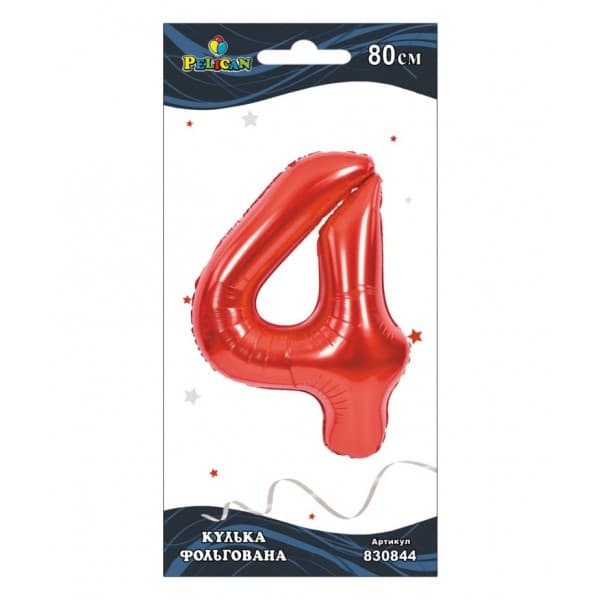 Шарик воздушный фольгированный  Цифра-4 80 см красный (1) 830844 Pelican