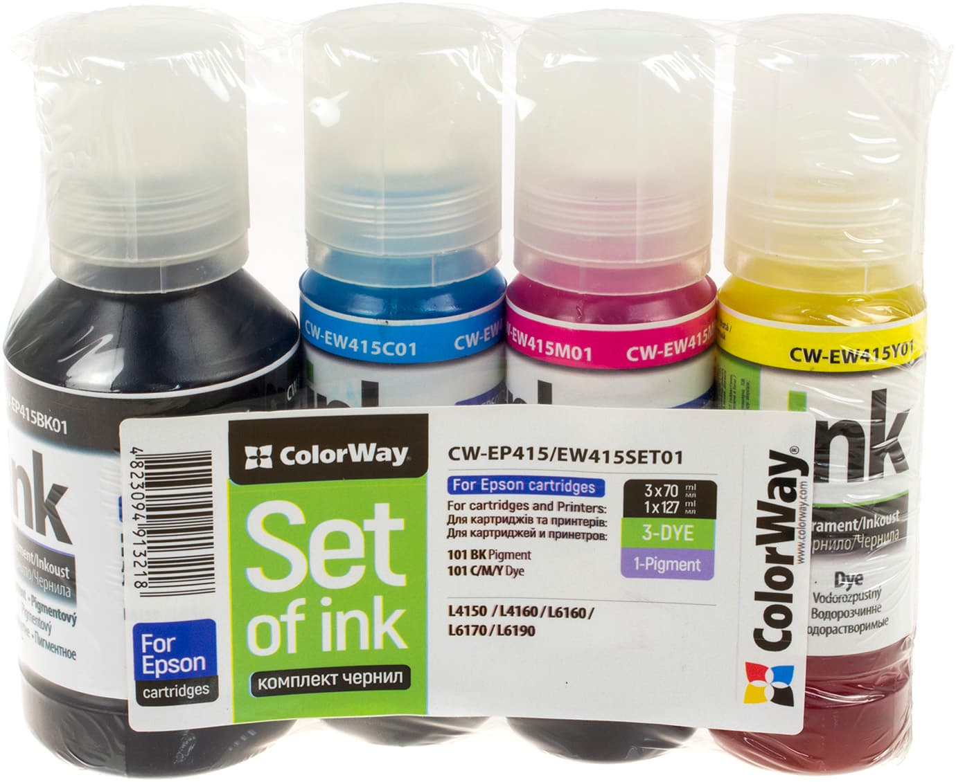 Чернила к-кт ColorWay Epson L-4150/4160/6160/6170 127мл+3х70мл black,cyan,magenta,yellow