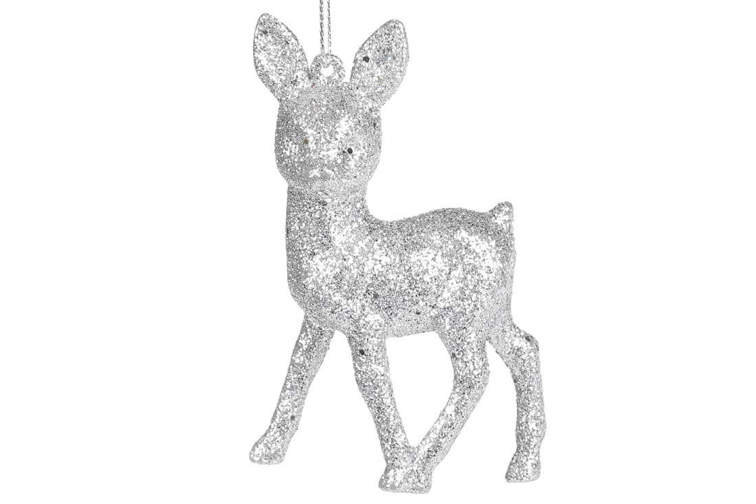 Прикраса пластикова Оленятко 10 см срібний глітер (1) (36) №113-477 Bonadi