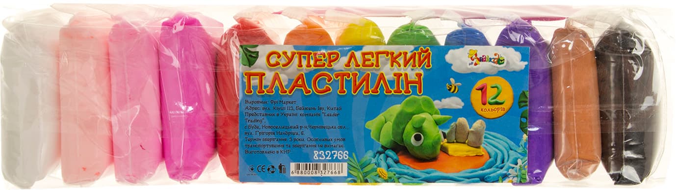 Пластилін суперлегкий 12 кольорів 120гр, з стеками 832766 (240)