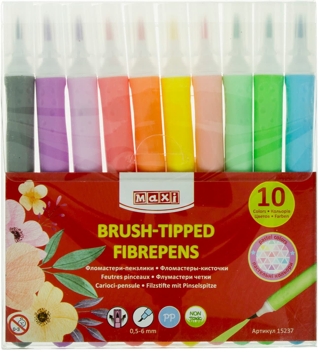 Фломастеры-кисточки Maxi Brush-Tipped Jumbo 10 цветов пастельных (12) MX15237