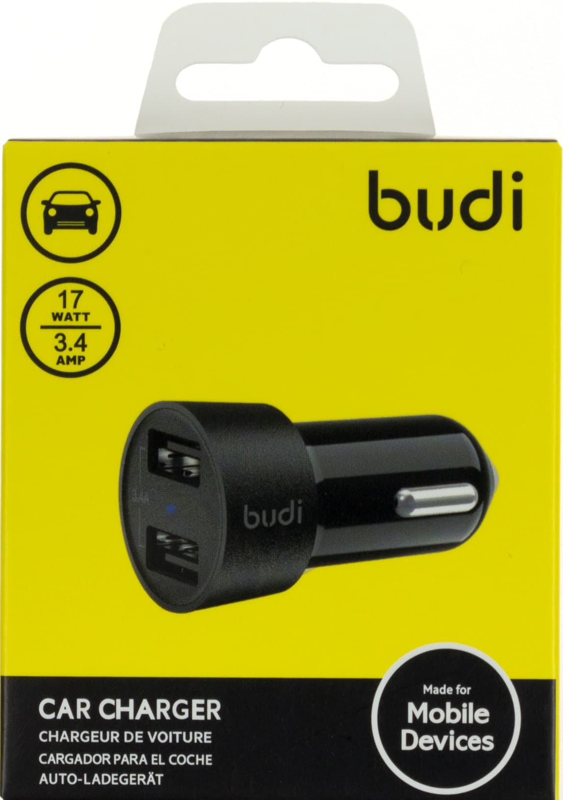 Зарядний пристрій автомобільний Budi 17W 3.4A 2USB black Breidon №CC622BS