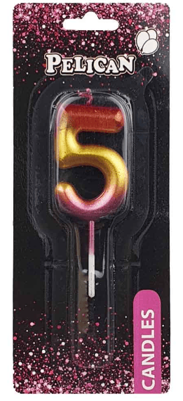 Свічка в торт Цифра-5 райдужна 4,5см Pelican (1) (100) (800) 864565