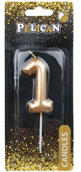 Свічка в торт Цифра-1 золото 6см Pelican (1) (12) (600) 866011