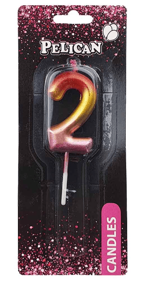 Свічка в торт Цифра-2 райдужна 4,5см Pelican (1) (100) (800) 864562 