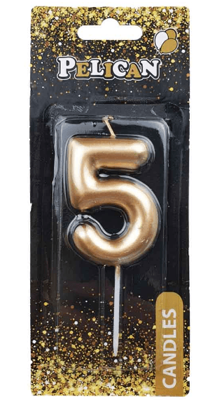 Свічка в торт Цифра-5 золото 6см Pelican (1) (12) (600) 866015