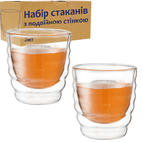  Набор стаканов стекло 2 шт 200 мл с двойной стойкой S&T (12) №202-7  
