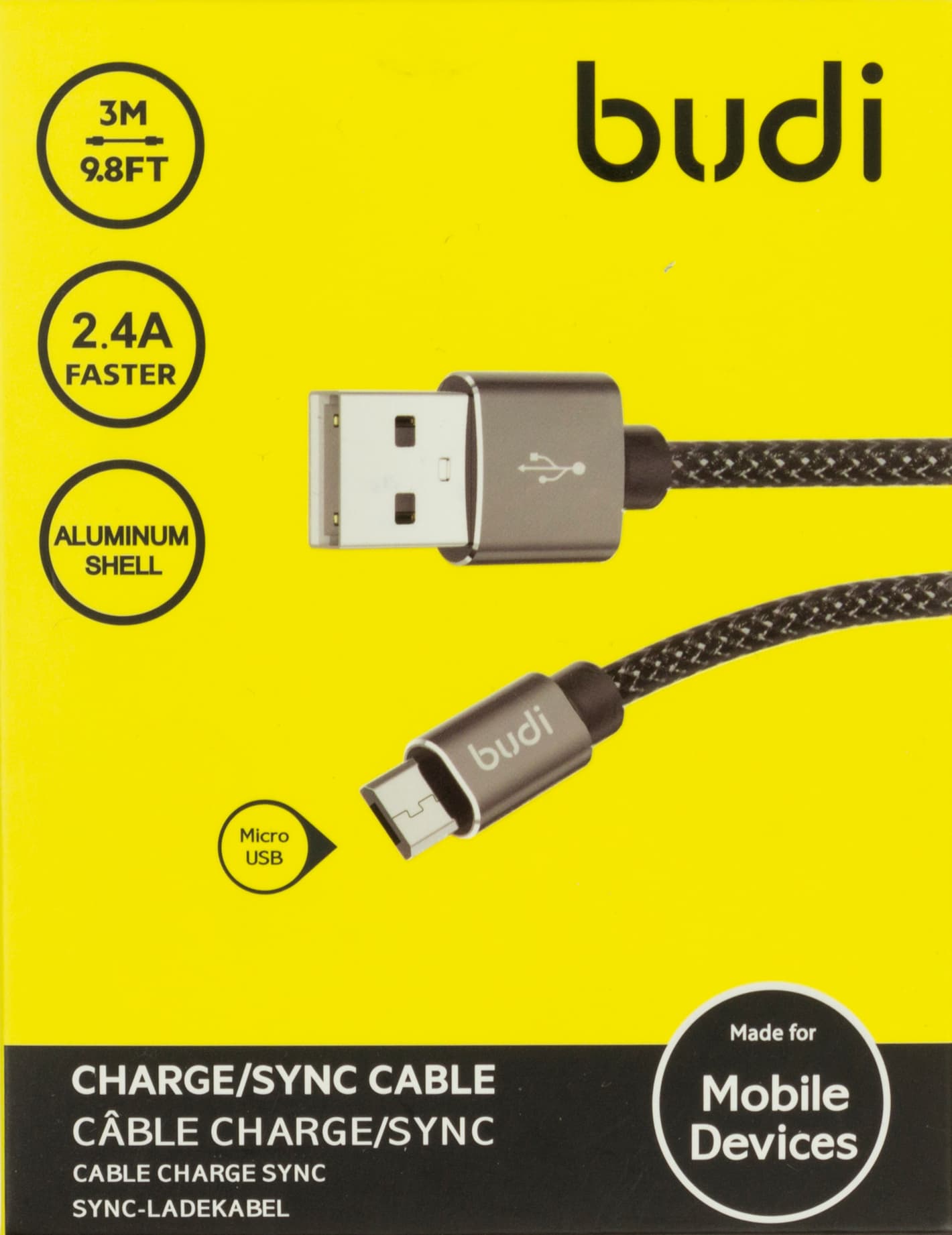 Кабель USB > microUSB Budi 2.4A 3м №DC206M/M8J206M09-BLK