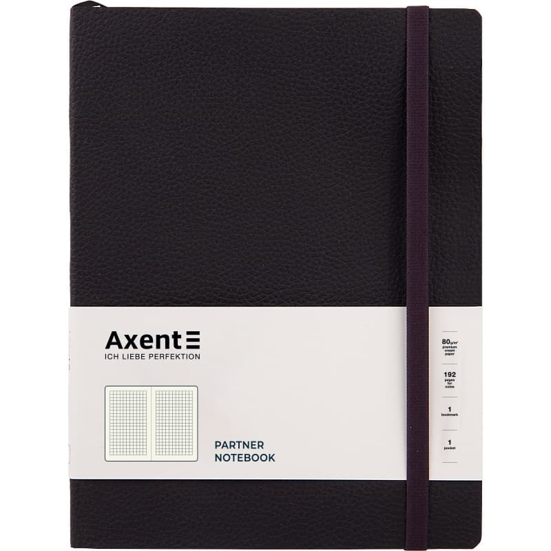Блокнот B5 96 аркушів клітинка картонна обкладинка Partner Soft L чорний Axent (12) №8615-01-A   