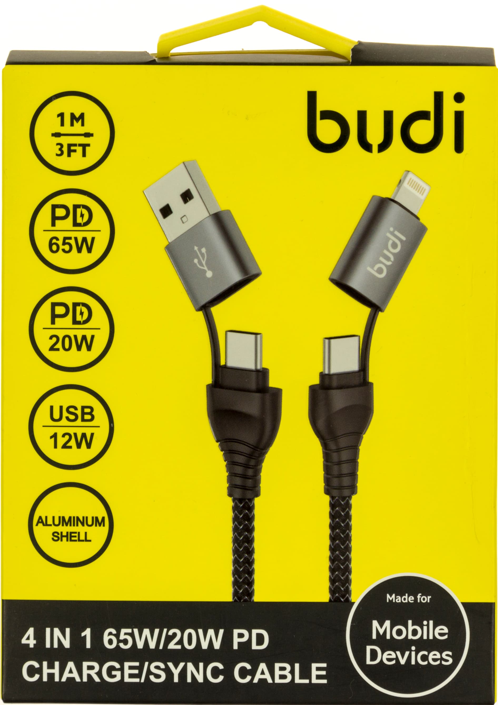 Кабель 4в1 Budi 1м black №DC225CL10B