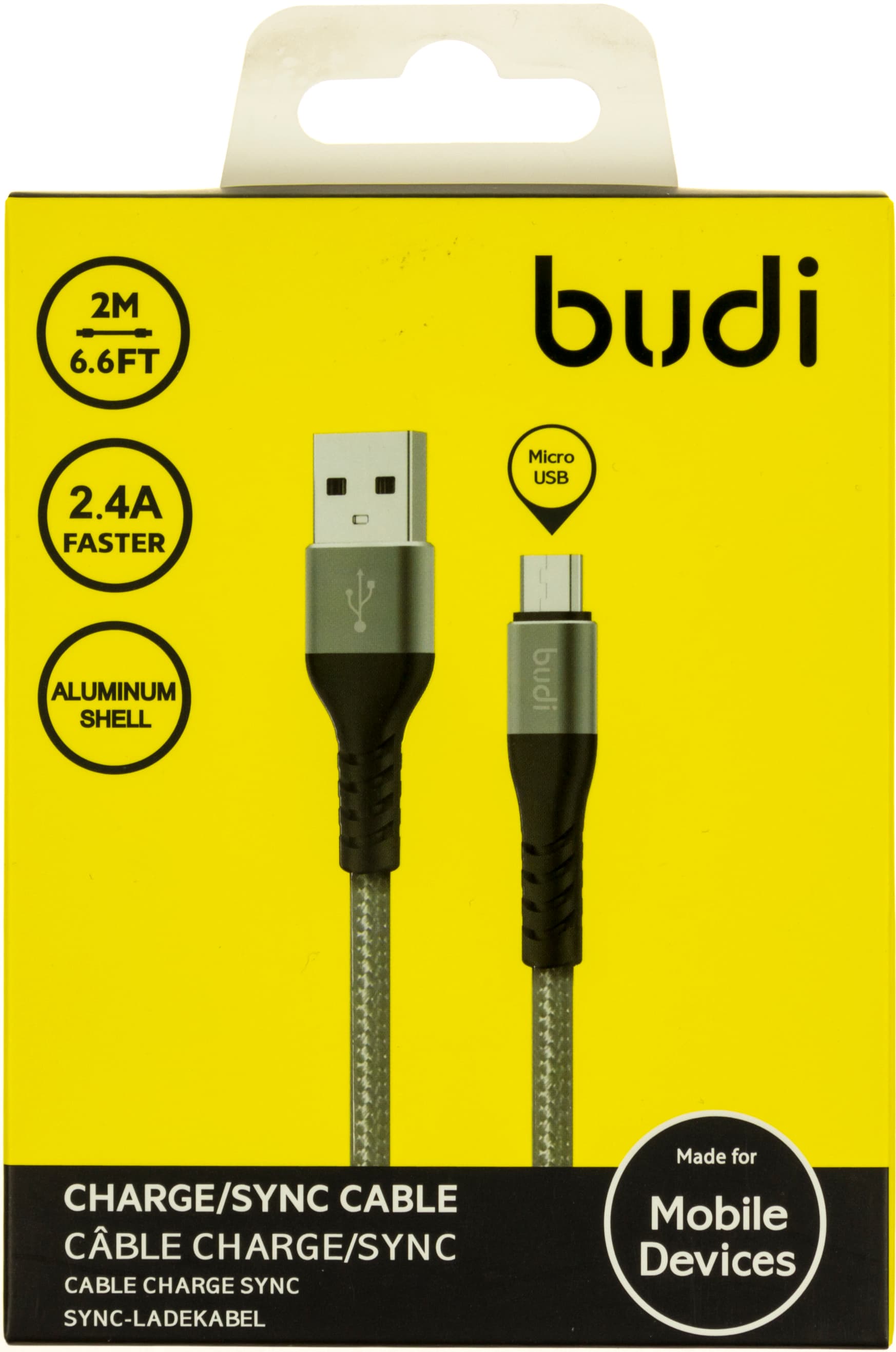 Кабель USB > microUSB Budi 2.4A 2м grey №DC197M20H/Breidon/